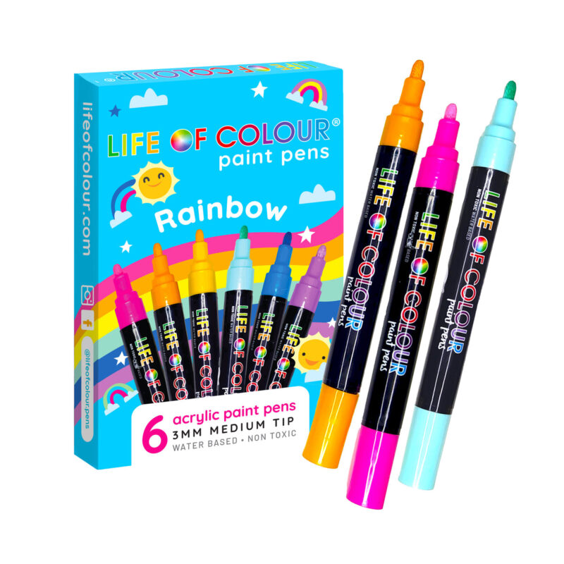 rainbow markers, rainbow paint pens, paint pens, life of colour, rock painting