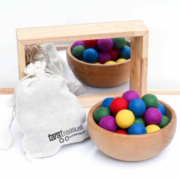 Tara Treasures - Wool Felt Balls in a Pouch - Bright Colours 3cm 30 balls