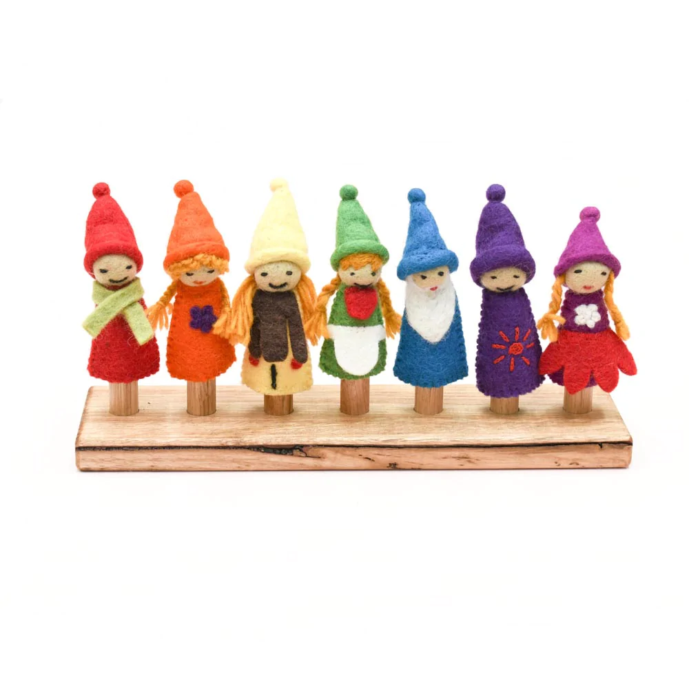 tara treasure Rainbow Colourful Gnomes Finger Puppet Set