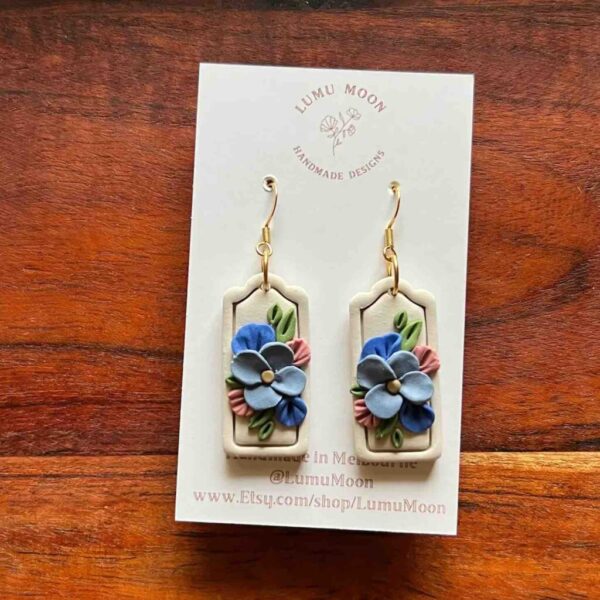 Lumu Moon - Blue Floral Statement Earrings