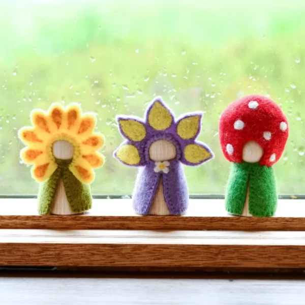 Tara Treasures - Floral Peg Dolls Set - Sunflower Iris and Toadstool
