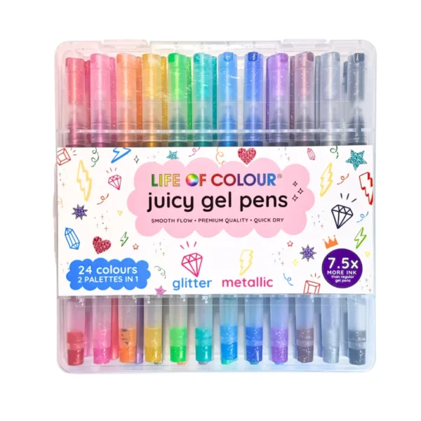 Life of Colour - Juicy Gel Pens - Set of 24 - Metallic and Glitter