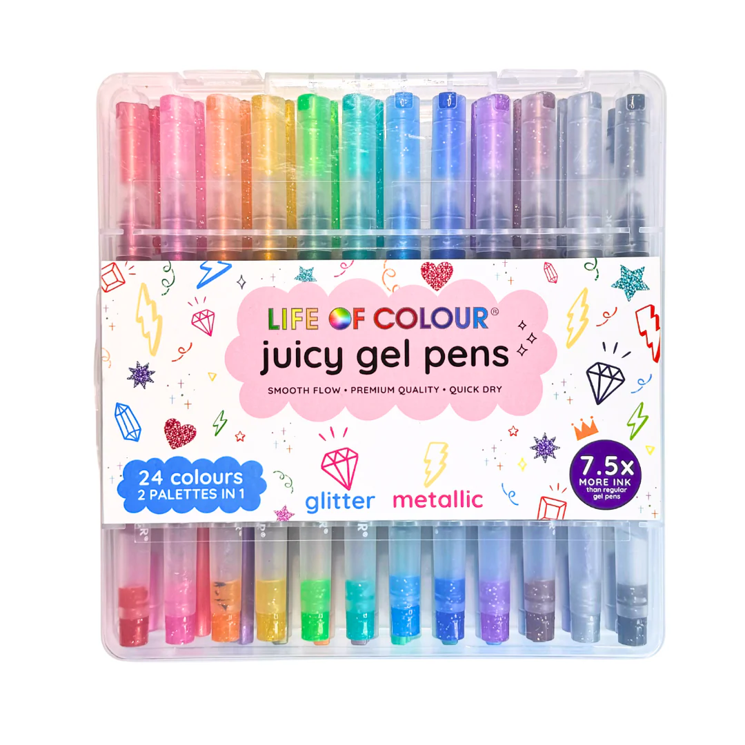 Life of Colour - Juicy Gel Pens - Set of 24 - Metallic and Glitter