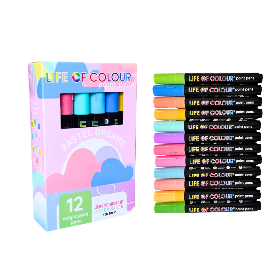 Life of Colour - Pastel Dreams 3mm Medium Tip Acrylic Paint Pens - Set of 12