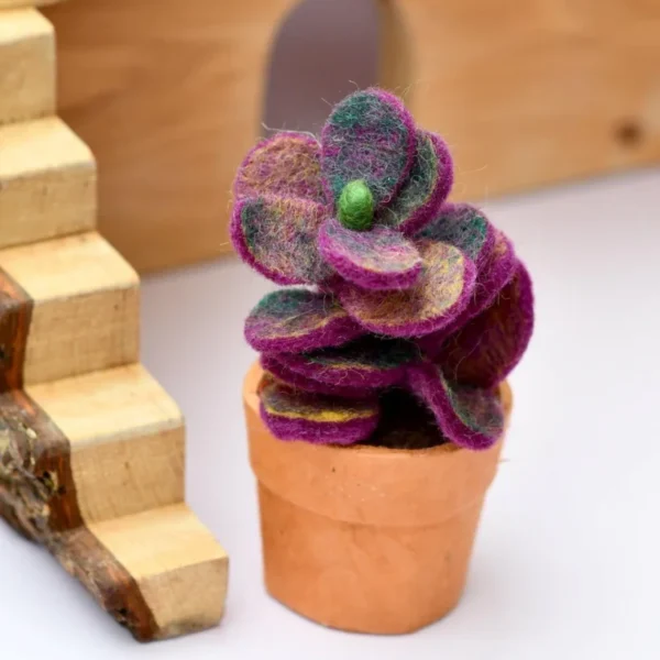 Tara Treasures - Felt Purple Jade Succulent Plant with Lokta Paper Pot