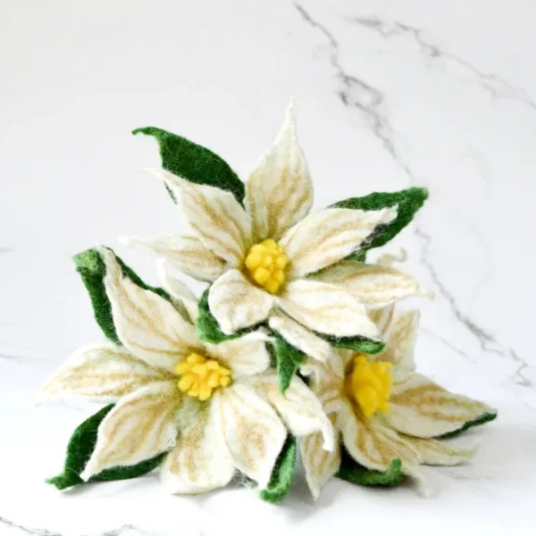 Tara Treasures - Felt White Poinsettia Flowers (Set of 3 stems)