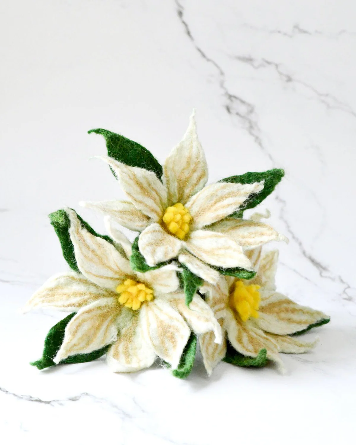 Tara Treasures - Felt White Poinsettia Flowers (Set of 3 stems)