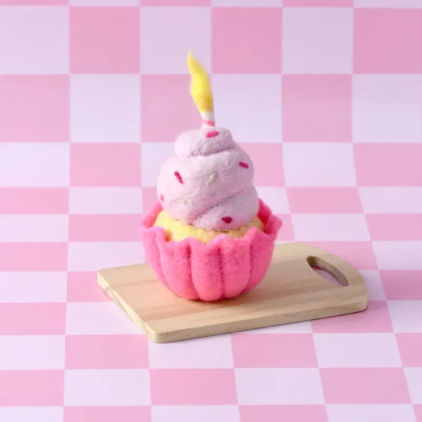 Tara Treasures - Felt Giant Pink Vanilla Cupcake with Candle