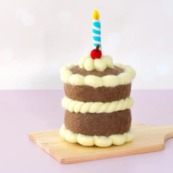 Tara Treasures - Felt Chocolate Shortcake Birthday Cake with Candle