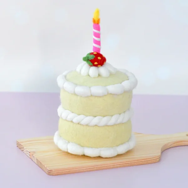 Tara Treasures - Felt Strawberry Shortcake Birthday Cake with Candle