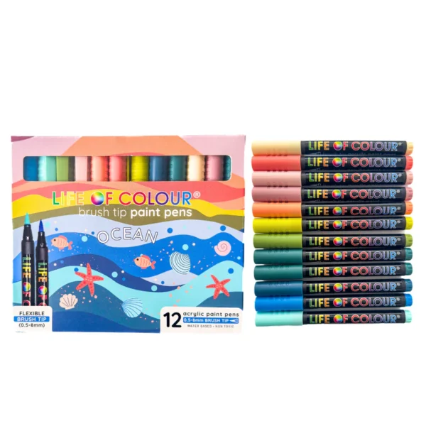 Life of Colour - Ocean Brush Tip Acrylic Paint Pens - Set of 12