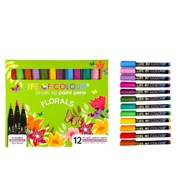 Life of Colour - Floral Colours Brush Tip Acrylic Paint Pens - Set of 12