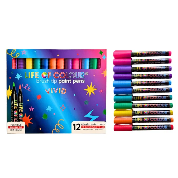 Life of Colour - Vivid Brush Tip Acrylic Paint Pens - Set of 12